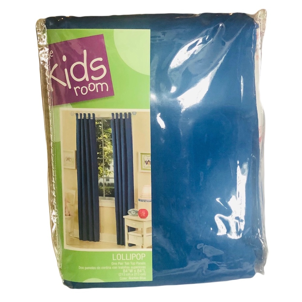 Kids Room One Pair Tab Top Rocket Blue Curtains 84”W  84”L